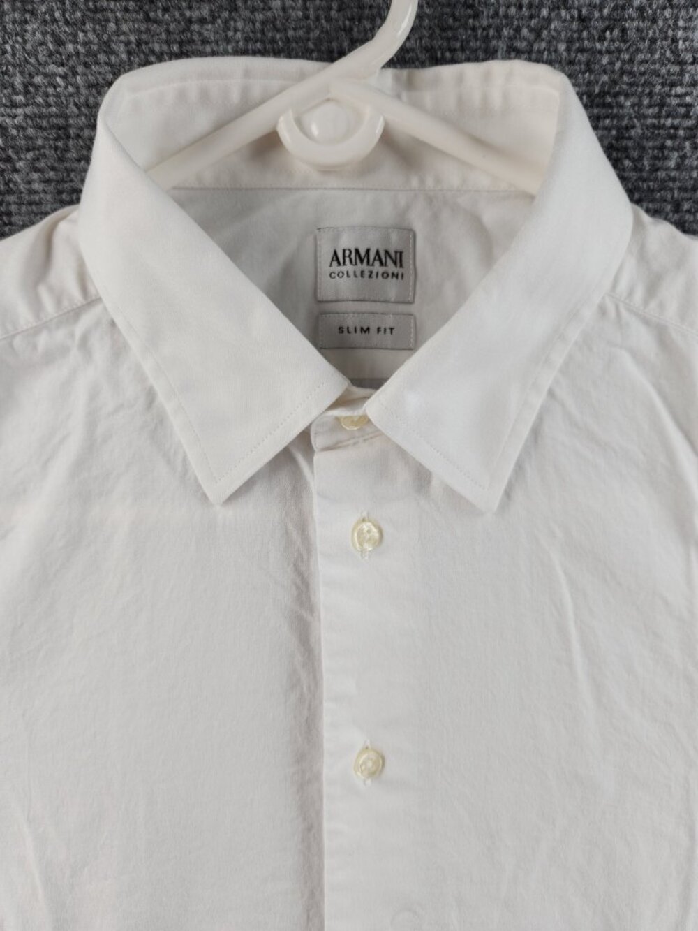 Armani White Cotton Spandex 15.75 Slim Button Up Solid Designer Men Long Sleeve